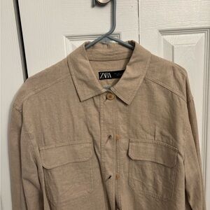Zara Tan Lightweight Shirt Jacket